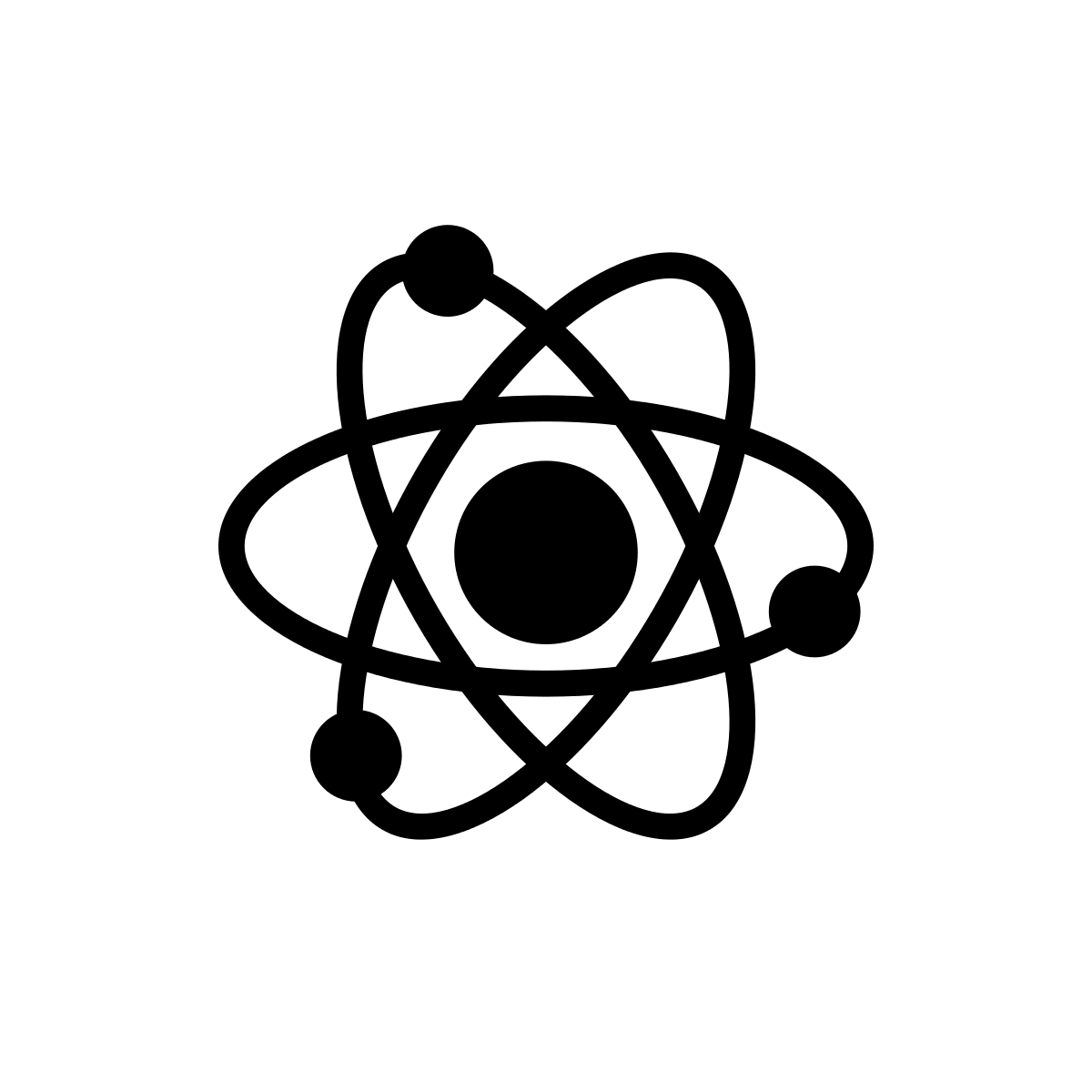 Black atom symbol on a green background